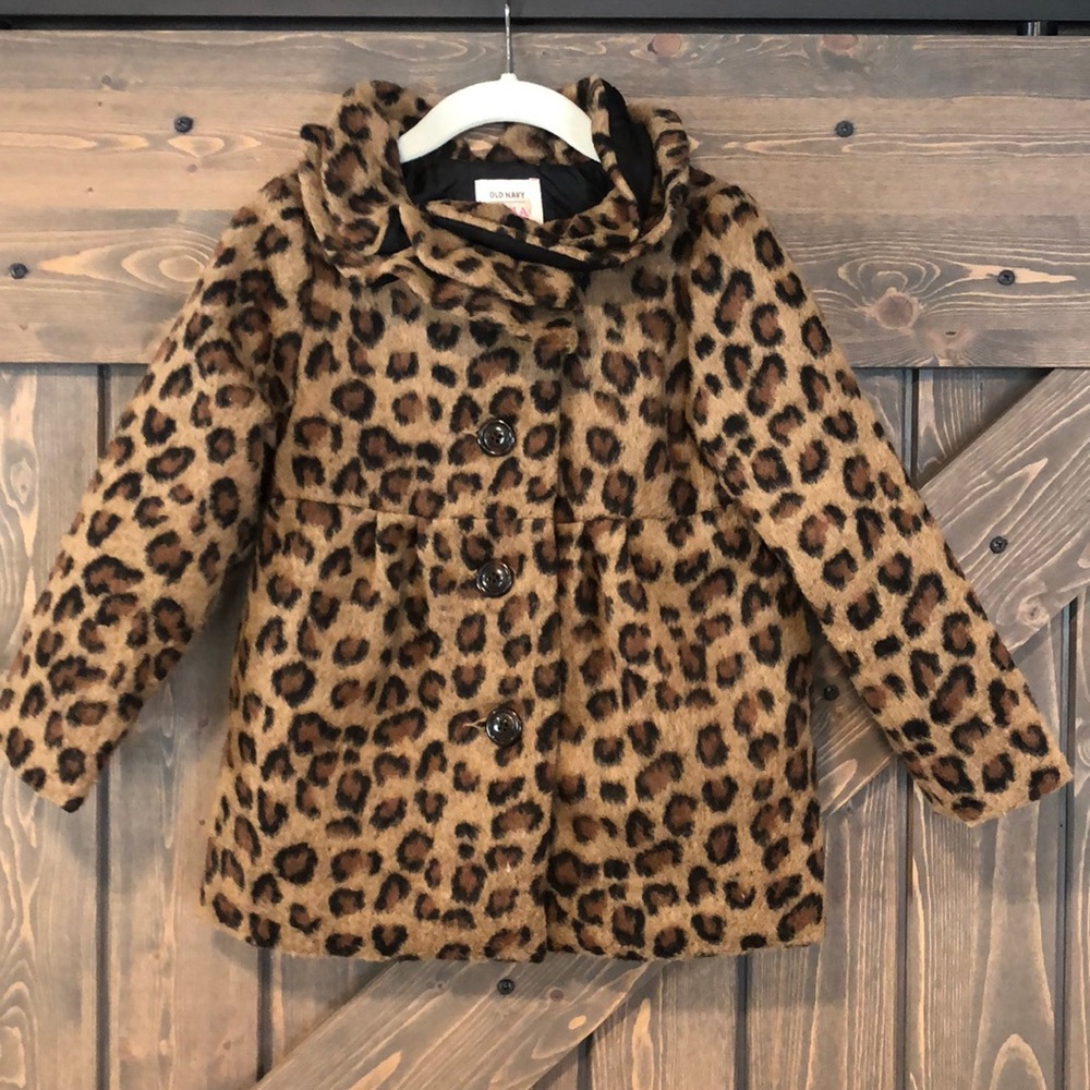 EUC Girls Leopard Wool Jacket 4T Old Navy